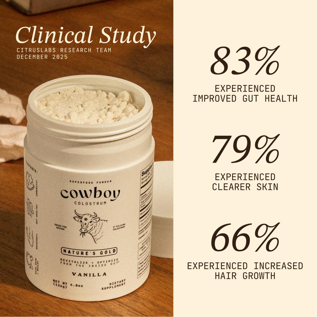 Cowboy - The Exclusive 1st Milking, Whole, Grass Fed Colostrum Supplement for Full Body Health - Bovine Colostrum Powder Packed w/Bioactive Nutrients - Sugar Free (Vanilla, 40 Servings) - dailyvitalstore