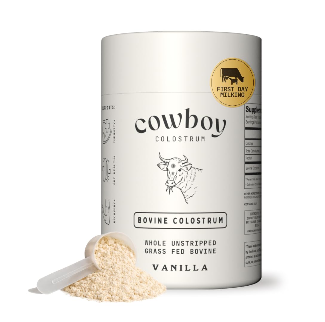 Cowboy - The Exclusive 1st Milking, Whole, Grass Fed Colostrum Supplement for Full Body Health - Bovine Colostrum Powder Packed w/Bioactive Nutrients - Sugar Free (Vanilla, 40 Servings) - dailyvitalstore