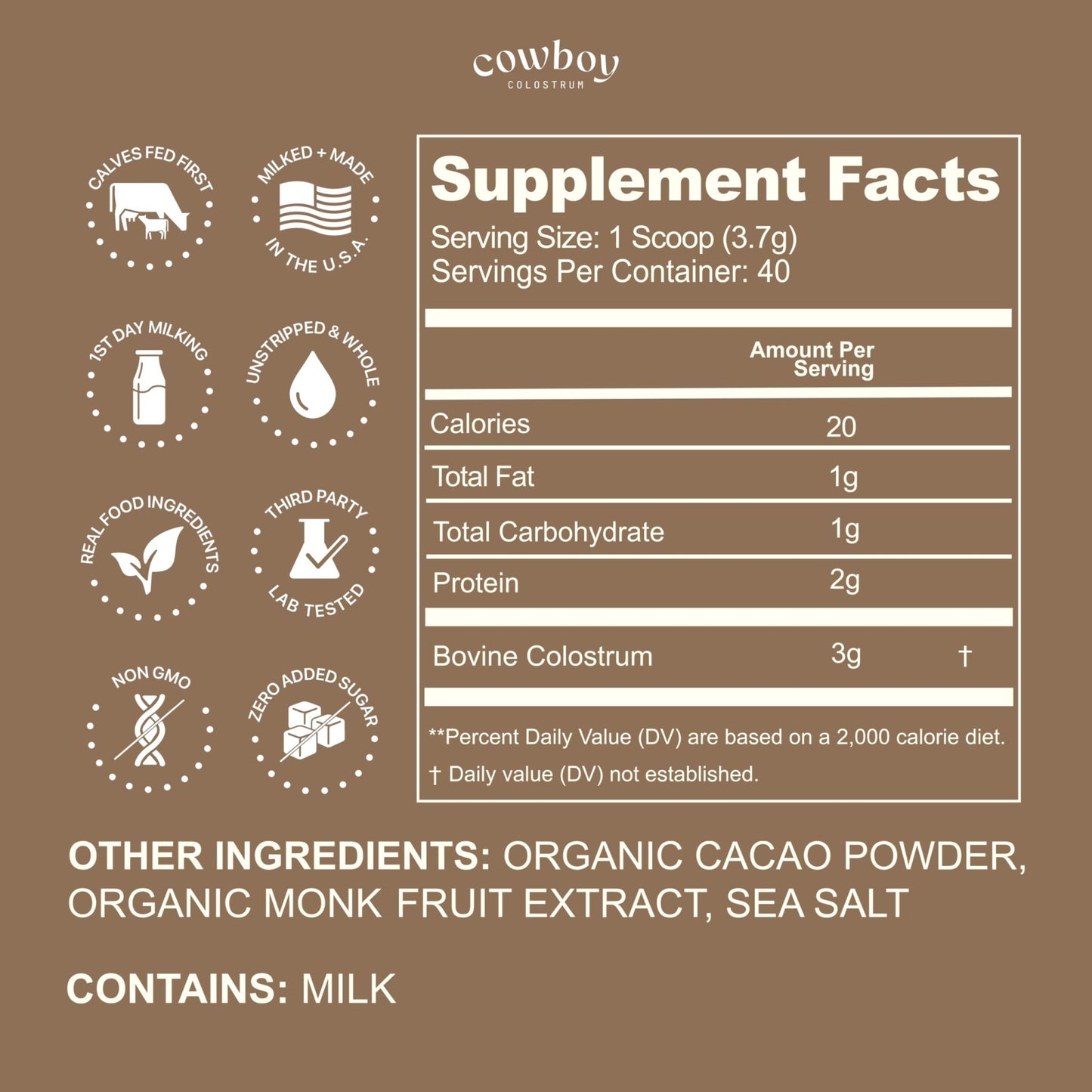 Cowboy - The Exclusive 1st Milking, Whole, Grass Fed Colostrum Supplement for Full Body Health - Sugar Free Bovine Colostrum Powder Packed with Bioactive(Vanilla & Chocolate) Nutrients - dailyvitalstore