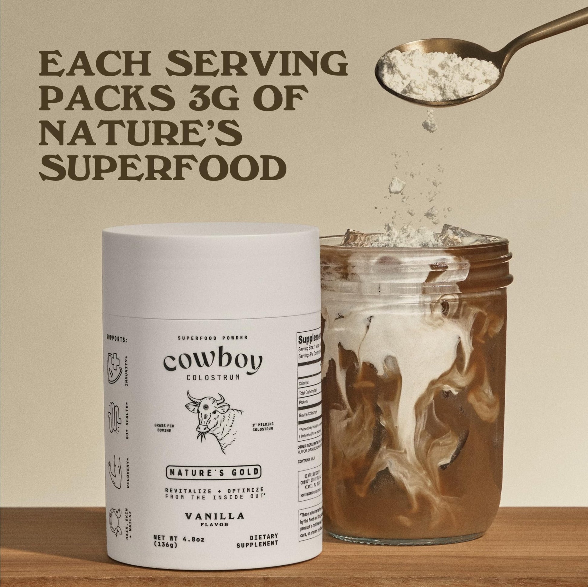 Cowboy - The Exclusive 1st Milking, Whole, Grass Fed Colostrum Supplement for Full Body Health - Sugar Free Bovine Colostrum Powder Packed with Bioactive(Vanilla & Chocolate) Nutrients - dailyvitalstore