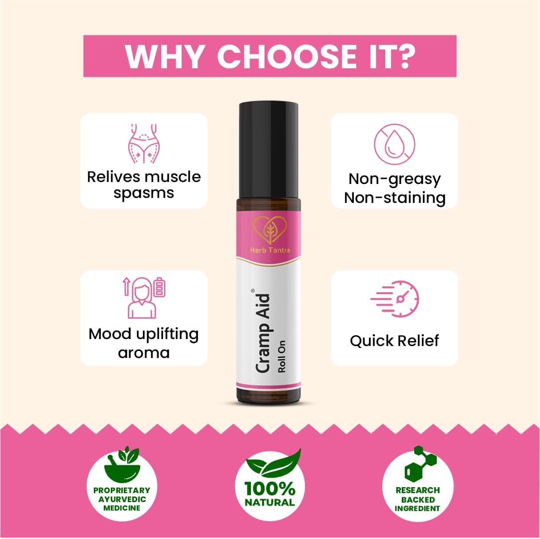 Cramp Aid Roll On for Menstrual Cramps | Instant Period Pain Relief | | Natural & Ayurvedic Alternative to hot Bags | Fits in Pocket - dailyvitalstore