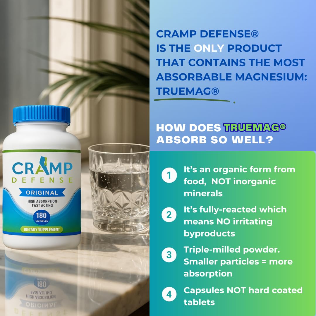 Cramp Defense® Leg Cramps Pills, Relief for All Muscle Cramps, Day and Night. Magnesium Supplement Capsules, 3-6 Month Supply. Non-Laxative - dailyvitalstore