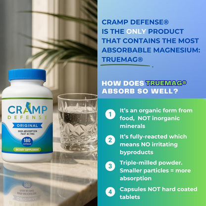 Cramp Defense® Leg Cramps Pills, Relief for All Muscle Cramps, Day and Night. Magnesium Supplement Capsules, 3-6 Month Supply. Non-Laxative - dailyvitalstore