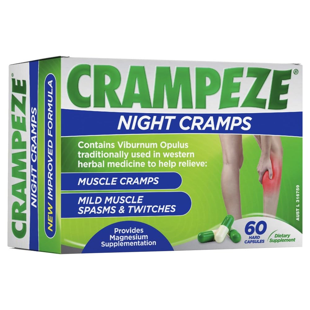 Crampeze Night Cramps Natural Relief of Muscle Cramps, Spasms & Tired Legs 60 Capsules - dailyvitalstore