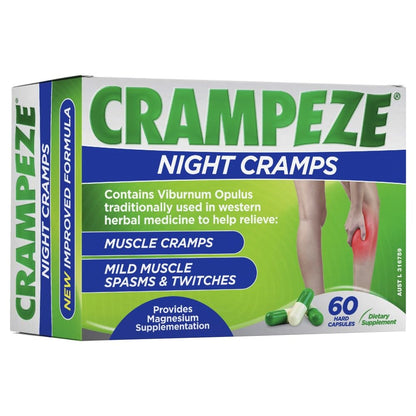 Crampeze Night Cramps Natural Relief of Muscle Cramps, Spasms & Tired Legs 60 Capsules - dailyvitalstore