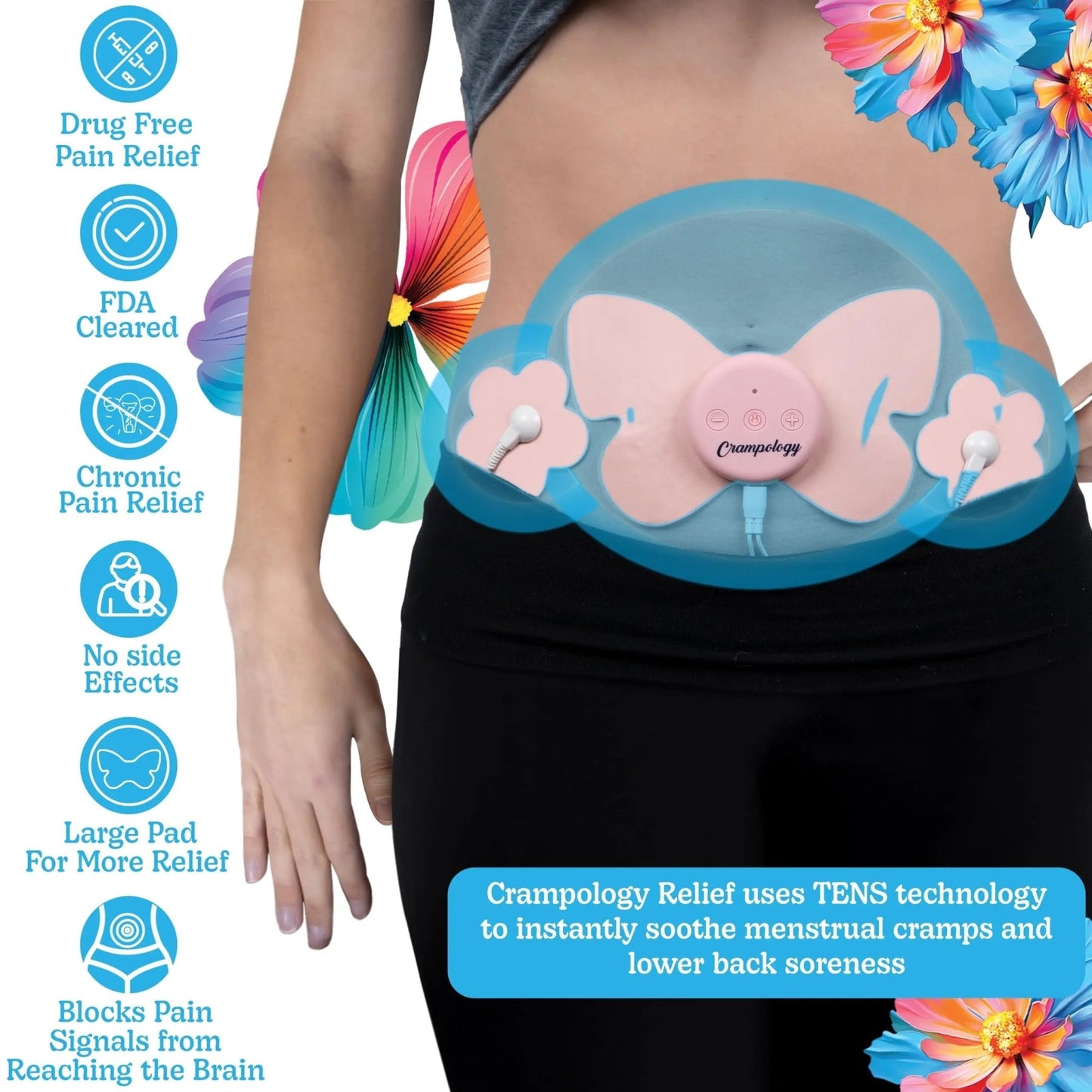 Crampology Relief Pink-Period Cramps Pain Relieving Device, Cramp Massager for Menstrual and Lower Back Ache, Reduces Endometriosis Discomfort, PMS TENS Unit, Wireless or Wired, Natural Cycle Support - dailyvitalstore