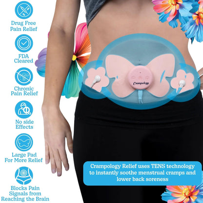 Crampology Relief Pink-Period Cramps Pain Relieving Device, Cramp Massager for Menstrual and Lower Back Ache, Reduces Endometriosis Discomfort, PMS TENS Unit, Wireless or Wired, Natural Cycle Support - dailyvitalstore