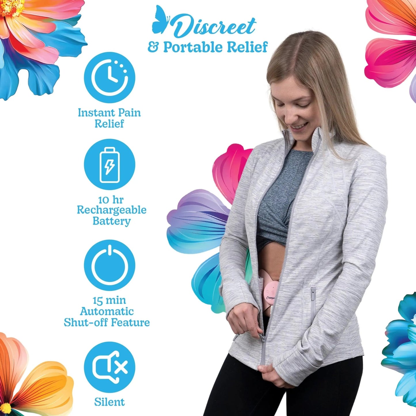 Crampology Relief Pink-Period Cramps Pain Relieving Device, Cramp Massager for Menstrual and Lower Back Ache, Reduces Endometriosis Discomfort, PMS TENS Unit, Wireless or Wired, Natural Cycle Support - dailyvitalstore