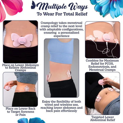 Crampology Relief Pink-Period Cramps Pain Relieving Device, Cramp Massager for Menstrual and Lower Back Ache, Reduces Endometriosis Discomfort, PMS TENS Unit, Wireless or Wired, Natural Cycle Support - dailyvitalstore