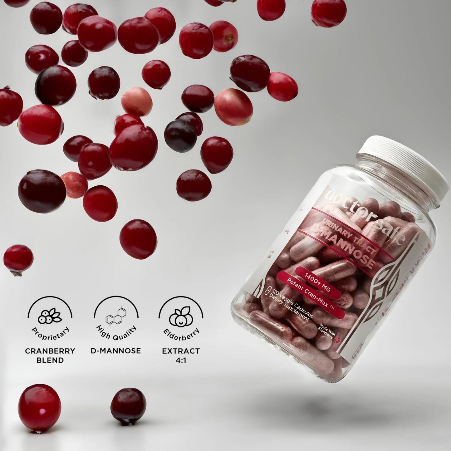 Cranberry Supplement, D-Mannose Capsules Made with Concentrated Whole Fruit Cranberry, Natural Support for Rapid Action to Help Cleanse and Protect the Urinary Tract* (120 Count) - dailyvitalstore