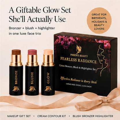 Cream Contour Stick Set – Blush, Bronzer & Highlighter Trio | Hydrating, Buildable, High-Pigment Makeup with Shea Butter & Vitamin E | Phoenix Beauty Gift Set (Enchanted) - dailyvitalstore