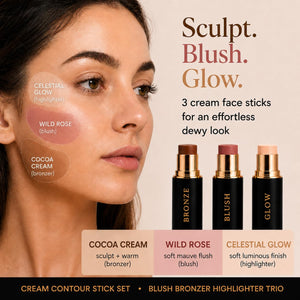 Cream Contour Stick Set – Blush, Bronzer & Highlighter Trio | Hydrating, Buildable, High-Pigment Makeup with Shea Butter & Vitamin E | Phoenix Beauty Gift Set (Enchanted) - dailyvitalstore