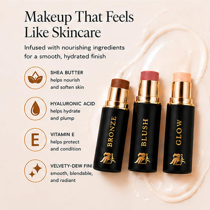 Cream Contour Stick Set – Blush, Bronzer & Highlighter Trio | Hydrating, Buildable, High-Pigment Makeup with Shea Butter & Vitamin E | Phoenix Beauty Gift Set (Enchanted) - dailyvitalstore