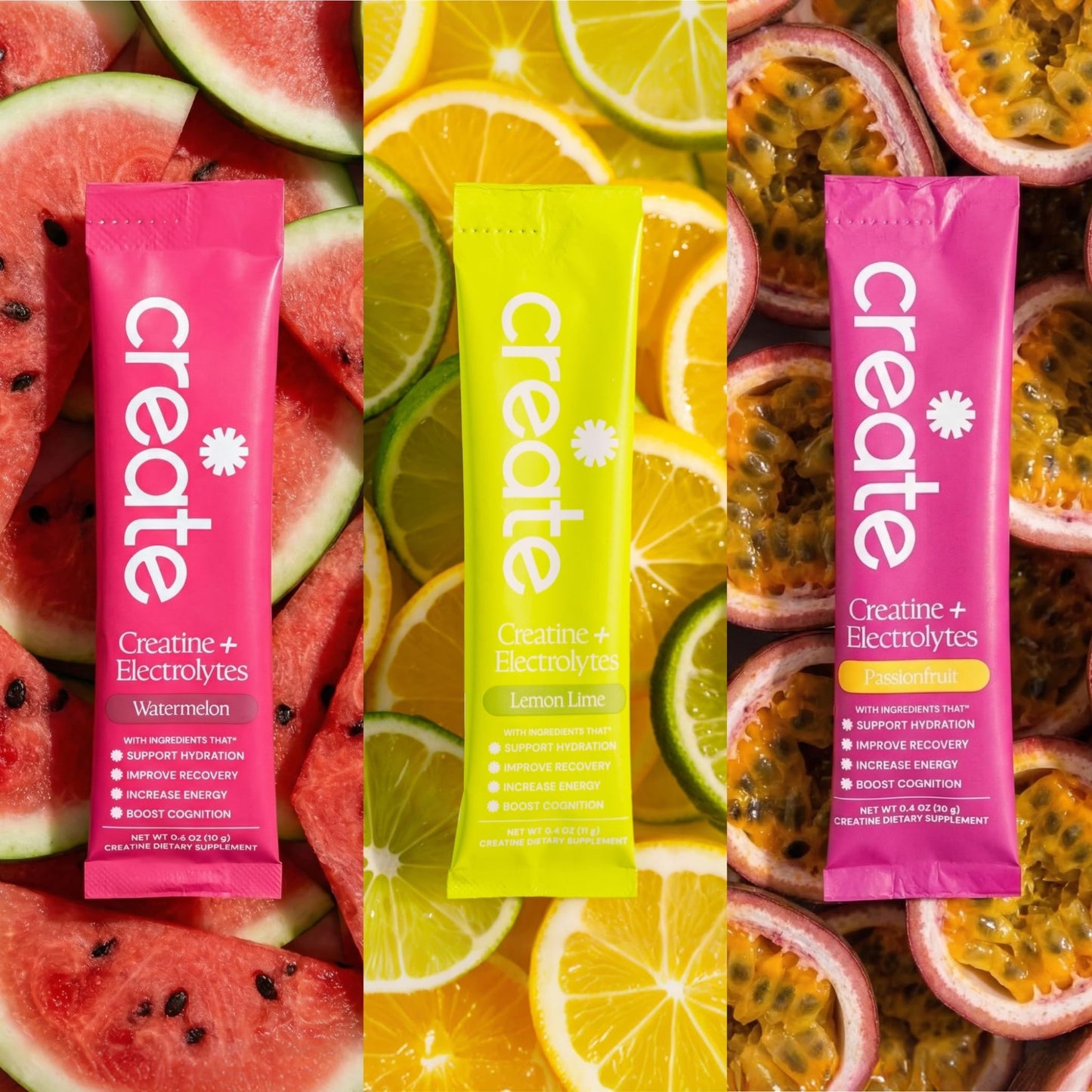 Create Creatine + Electrolytes Mix - Creatine Monohydrate Stick Packs, Supports Energy and Hydration, NSF Certified for Sport, 30 Count, Variety Pack - dailyvitalstore