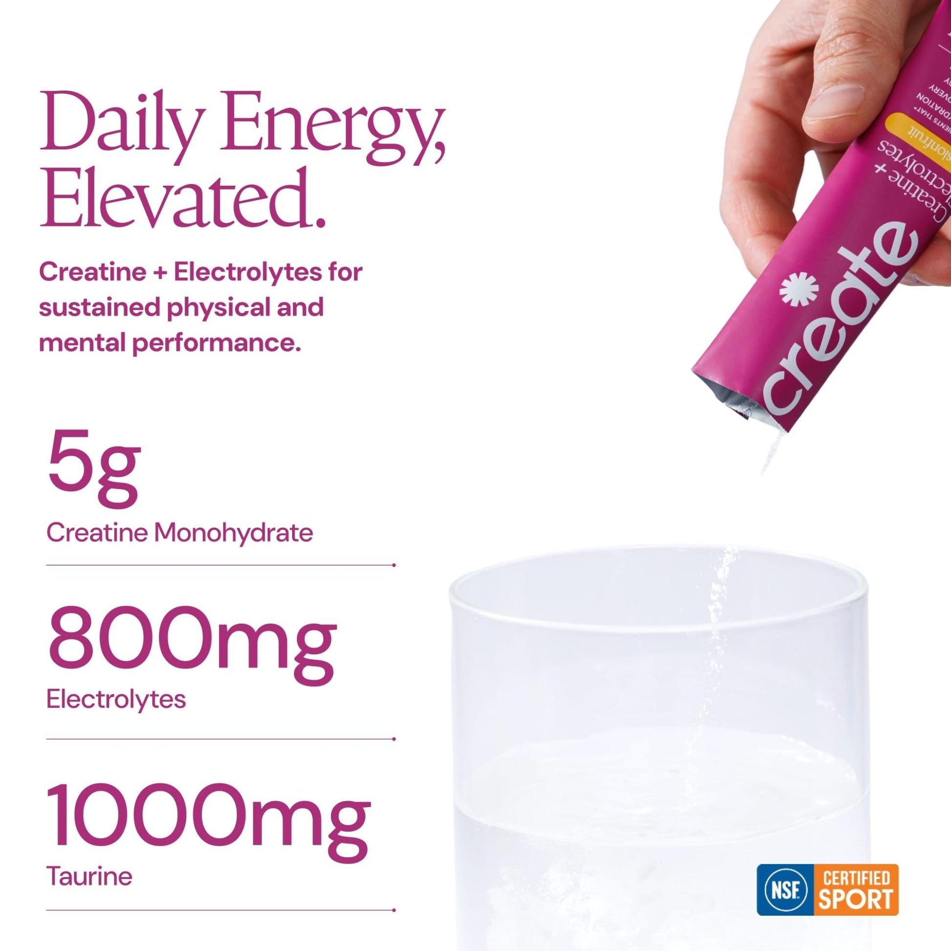 Create Creatine + Electrolytes Mix - Creatine Monohydrate Stick Packs, Supports Energy and Hydration, NSF Certified for Sport, 30 Count, Variety Pack - dailyvitalstore
