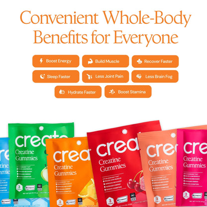 Create Creatine Gummies for Men & Women – NSF Certified, Made with Creapure Creatine Monohydrate, Great Tasting, Anti-Melting Formula, 30ct Standup Pouch, 90 Gummies (Variety Pack) - dailyvitalstore