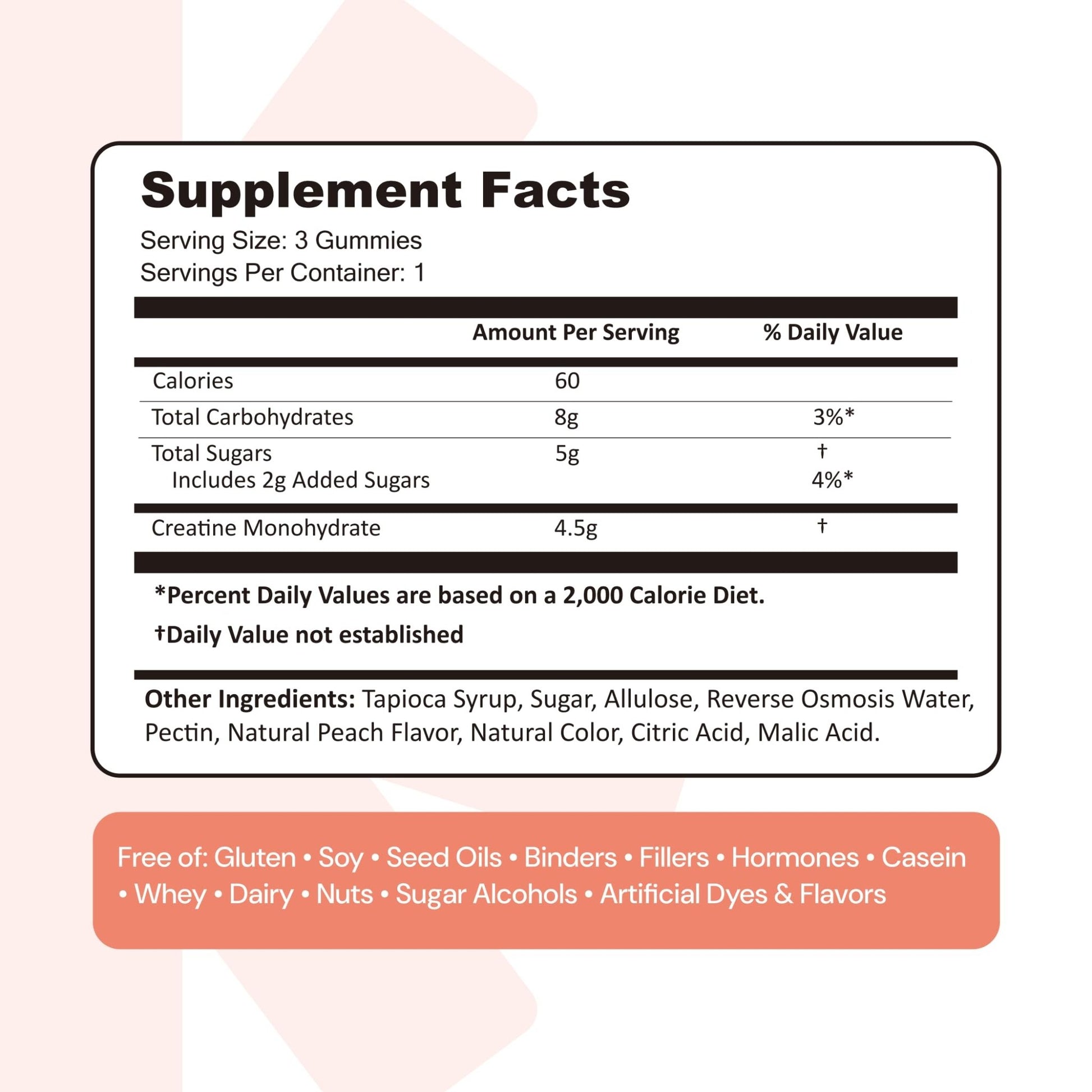 Create Creatine Monohydrate Gummies for Men & Women, Boost Focus, Strength, and Endurance, Anti-Melting Formula, Vegan, Gluten-Free, Non-GMO, 1.5g of Creatine per Gummy (Sour Peach) - dailyvitalstore