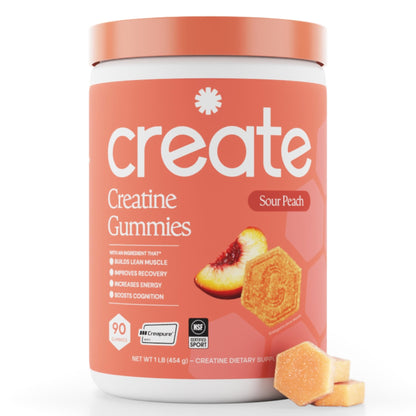 Create Creatine Monohydrate Gummies for Men & Women, Boost Focus, Strength, and Endurance, Anti-Melting Formula, Vegan, Gluten-Free, Non-GMO, 1.5g of Creatine per Gummy (Sour Peach) - dailyvitalstore