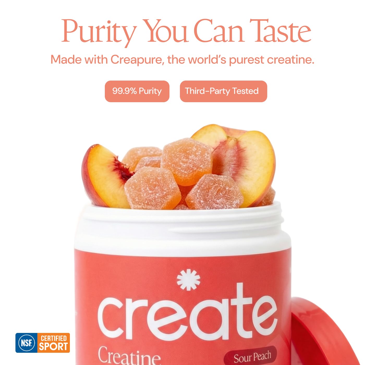 Create Creatine Monohydrate Gummies for Men & Women, Boost Focus, Strength, and Endurance, Anti-Melting Formula, Vegan, Gluten-Free, Non-GMO, 1.5g of Creatine per Gummy (Sour Peach) - dailyvitalstore