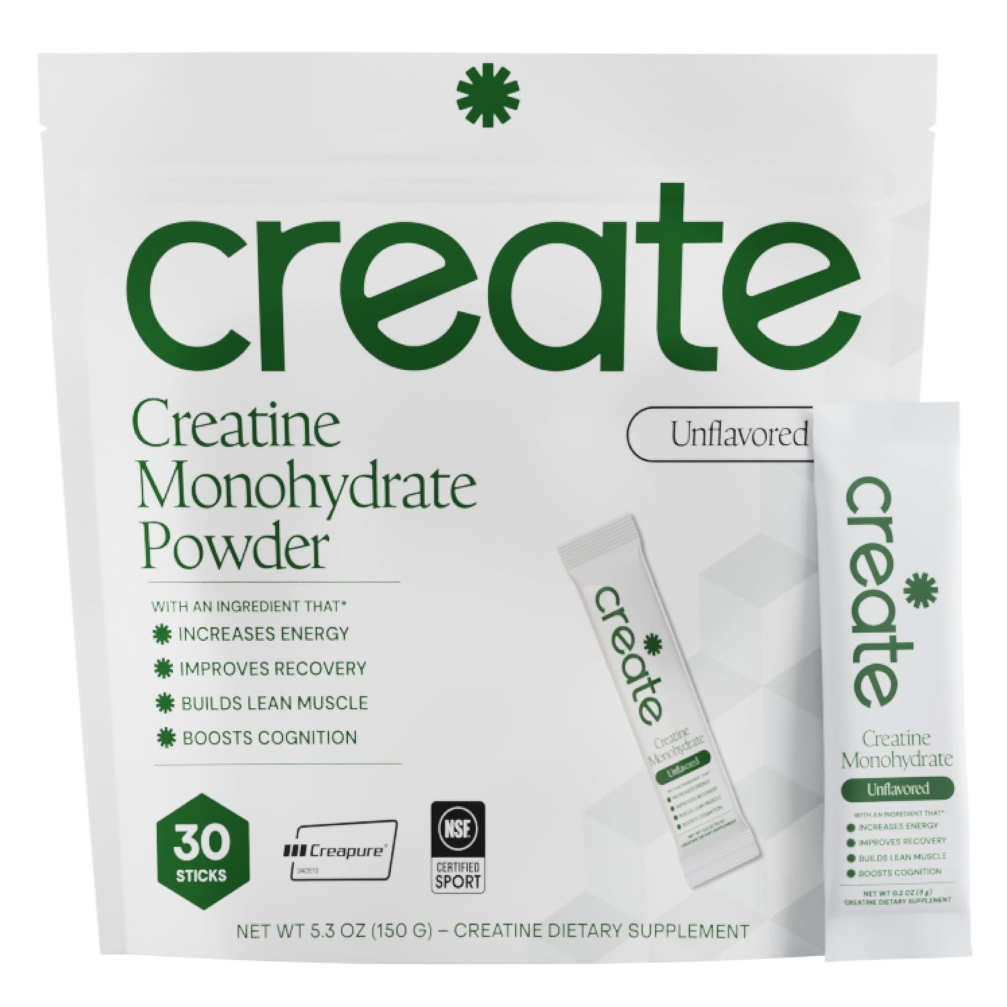 Create Creatine Monohydrate Powder - Creatine Travel Packets, Made with Creapure, 3rd Party Tested & NSF Certified for Sport, 30 Stick Packs, Unflavored - dailyvitalstore