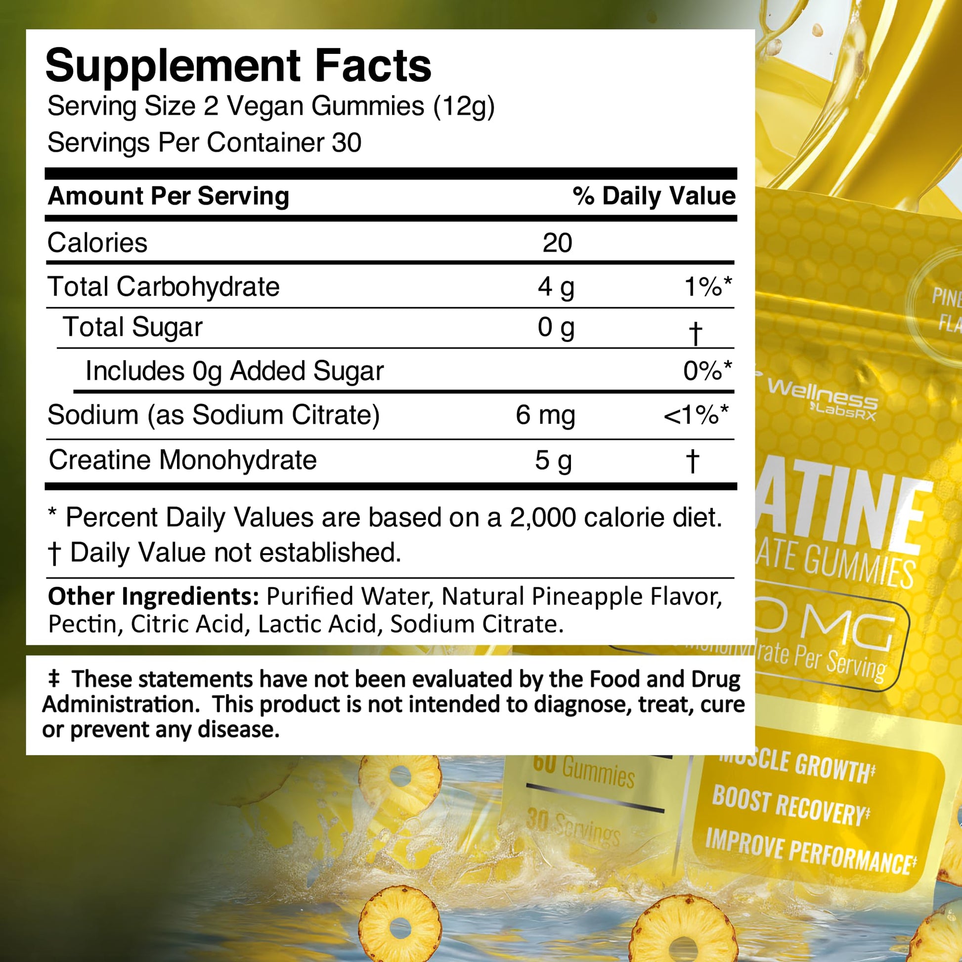 Creatine Gummies 5000mg, 30 Servings Creatine Monohydrate Gummies - Third-Party Tested Creatine for Women, Pineapple Flavor Creatine for Men, Muscle Growth, - dailyvitalstore