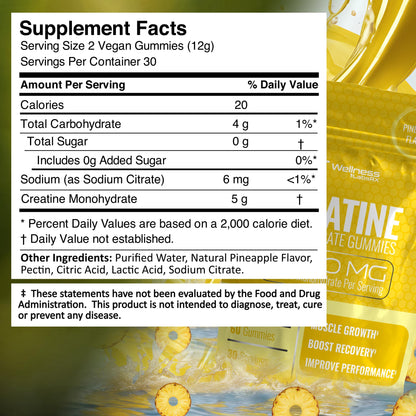 Creatine Gummies 5000mg, 30 Servings Creatine Monohydrate Gummies - Third-Party Tested Creatine for Women, Pineapple Flavor Creatine for Men, Muscle Growth, - dailyvitalstore