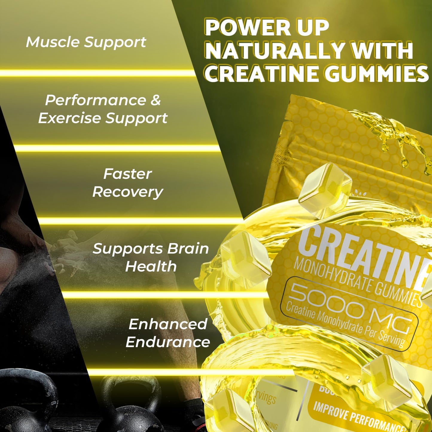 Creatine Gummies 5000mg, 30 Servings Creatine Monohydrate Gummies - Third-Party Tested Creatine for Women, Pineapple Flavor Creatine for Men, Muscle Growth, - dailyvitalstore