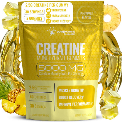 Creatine Gummies 5000mg, 30 Servings Creatine Monohydrate Gummies - Third-Party Tested Creatine for Women, Pineapple Flavor Creatine for Men, Muscle Growth, - dailyvitalstore