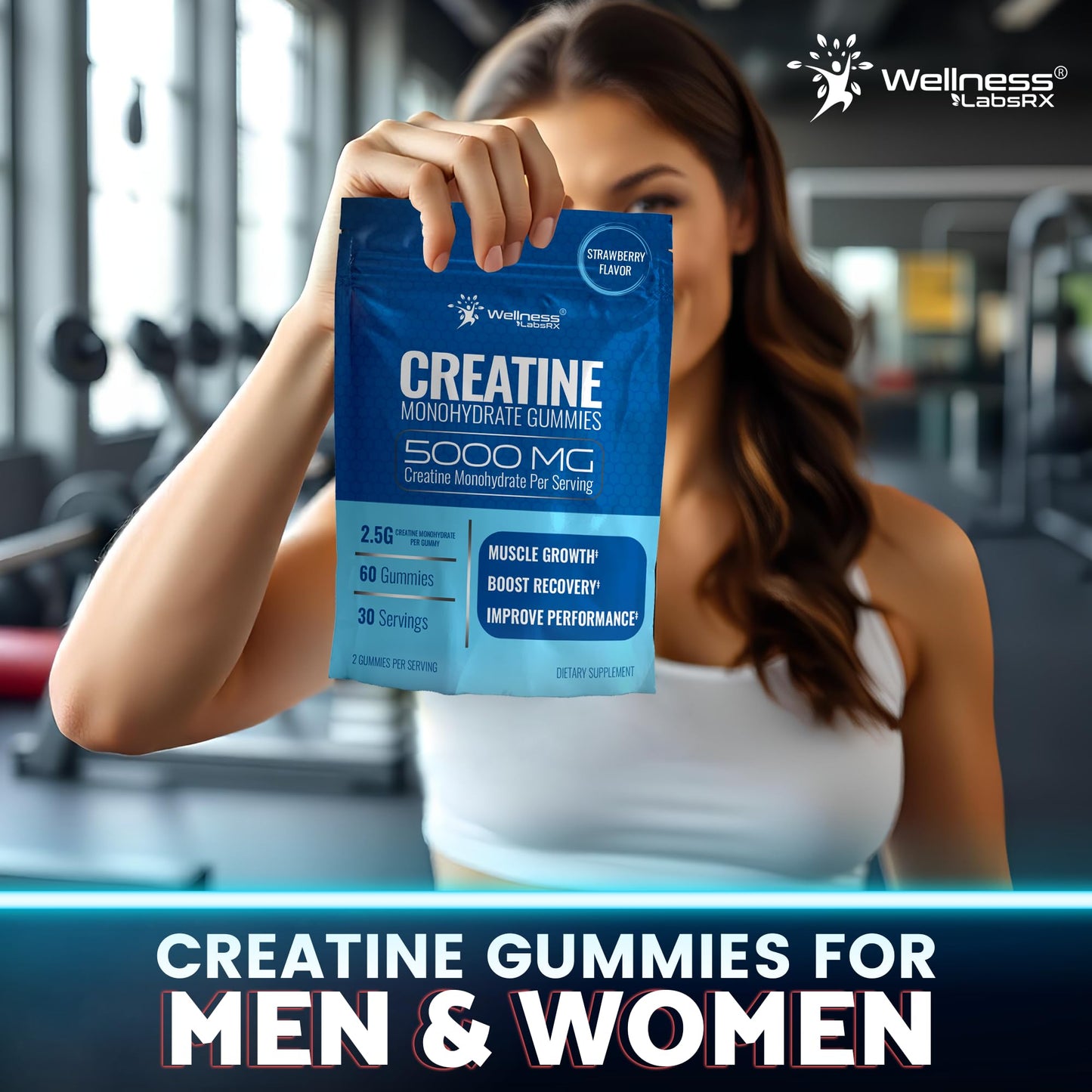 Creatine Gummies 5000mg, 30 Servings Creatine Monohydrate Gummies - Third-Party Tested Creatine for Women, Strawberry Flavor Creatine for Men, Muscle Growth, - dailyvitalstore