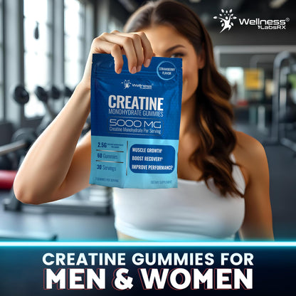 Creatine Gummies 5000mg, 30 Servings Creatine Monohydrate Gummies - Third-Party Tested Creatine for Women, Strawberry Flavor Creatine for Men, Muscle Growth, - dailyvitalstore