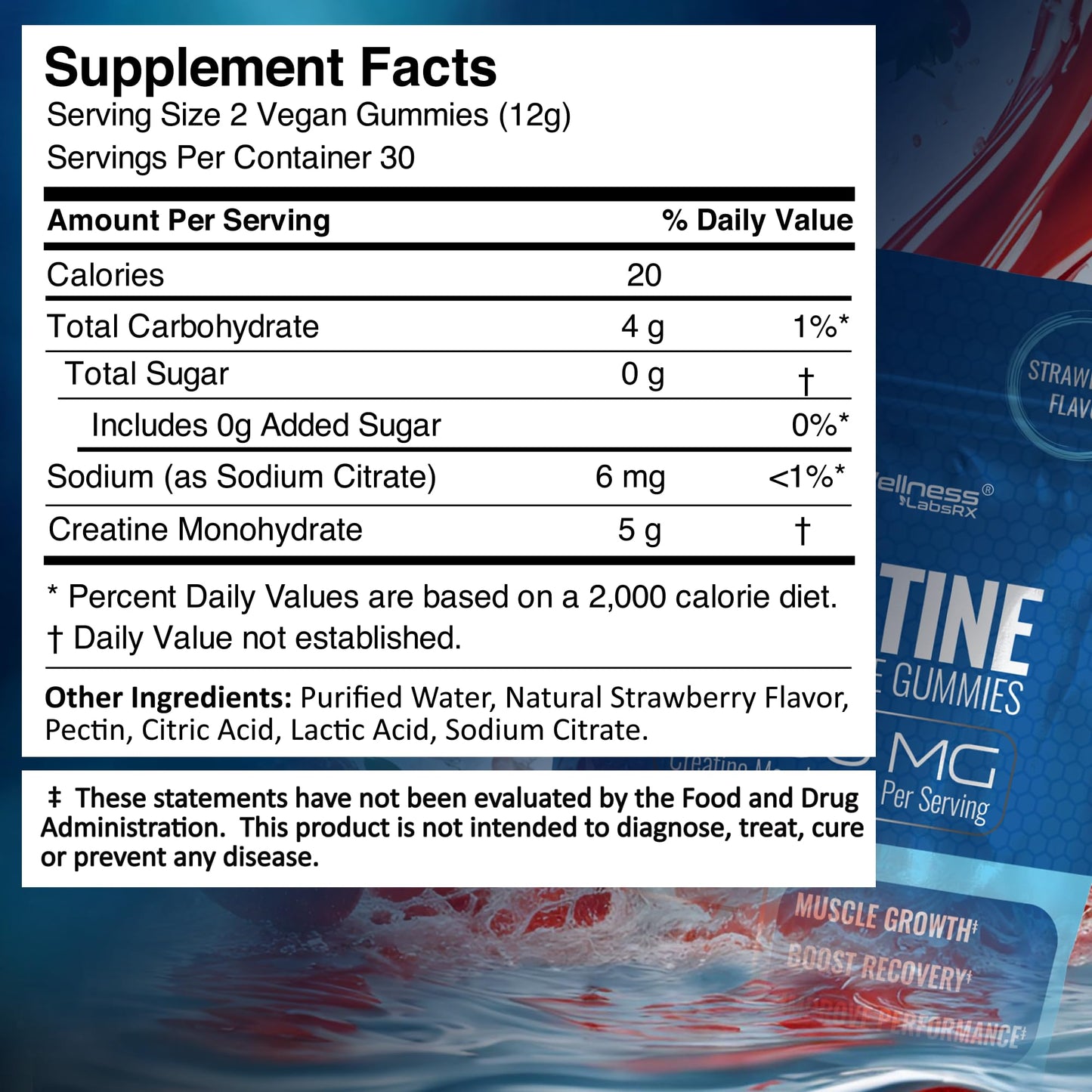 Creatine Gummies 5000mg, 30 Servings Creatine Monohydrate Gummies - Third-Party Tested Creatine for Women, Strawberry Flavor Creatine for Men, Muscle Growth, - dailyvitalstore