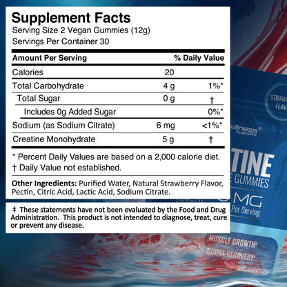 Creatine Gummies 5000mg, 30 Servings Creatine Monohydrate Gummies - Third-Party Tested Creatine for Women, Strawberry Flavor Creatine for Men, Muscle Growth, - dailyvitalstore