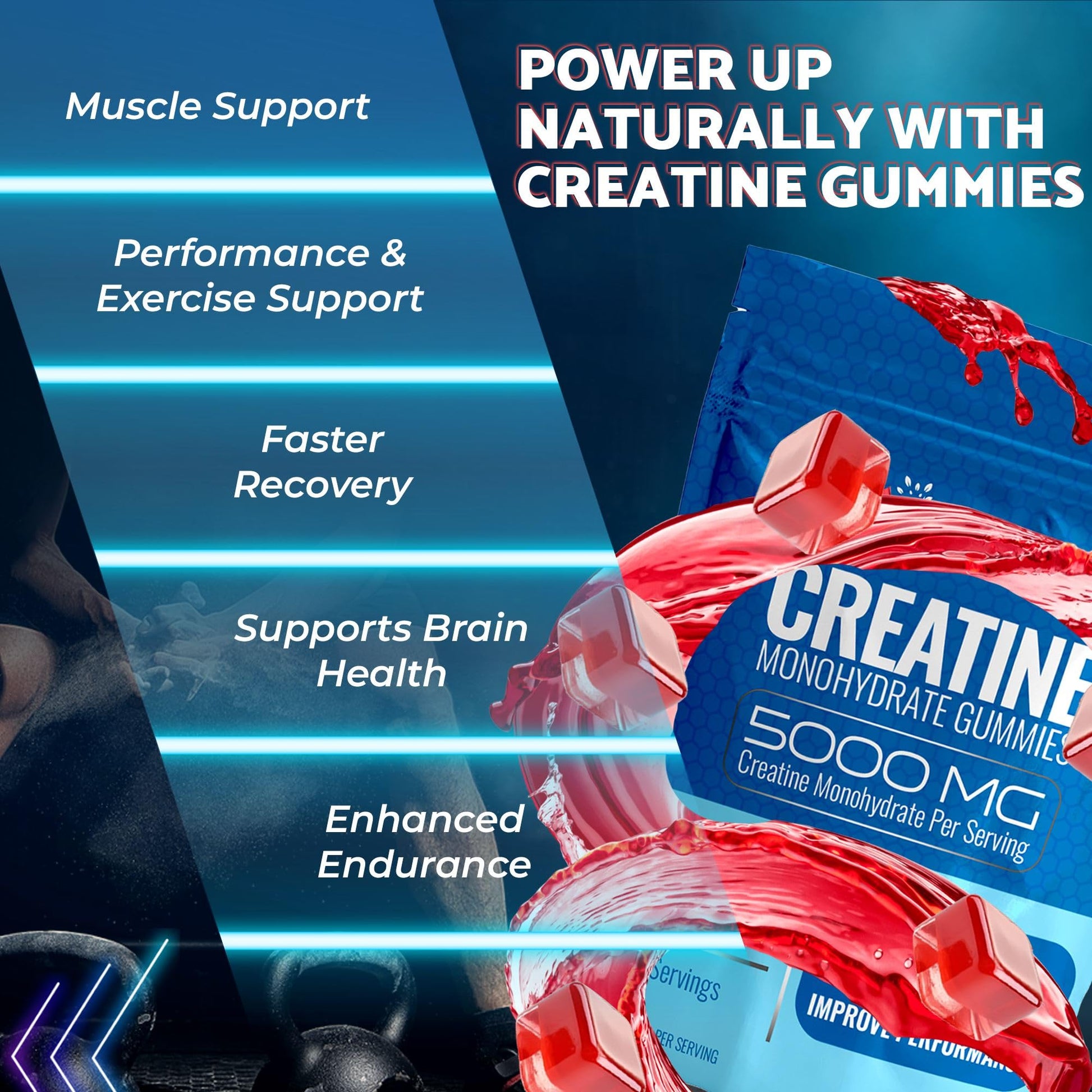 Creatine Gummies 5000mg, 30 Servings Creatine Monohydrate Gummies - Third-Party Tested Creatine for Women, Strawberry Flavor Creatine for Men, Muscle Growth, - dailyvitalstore