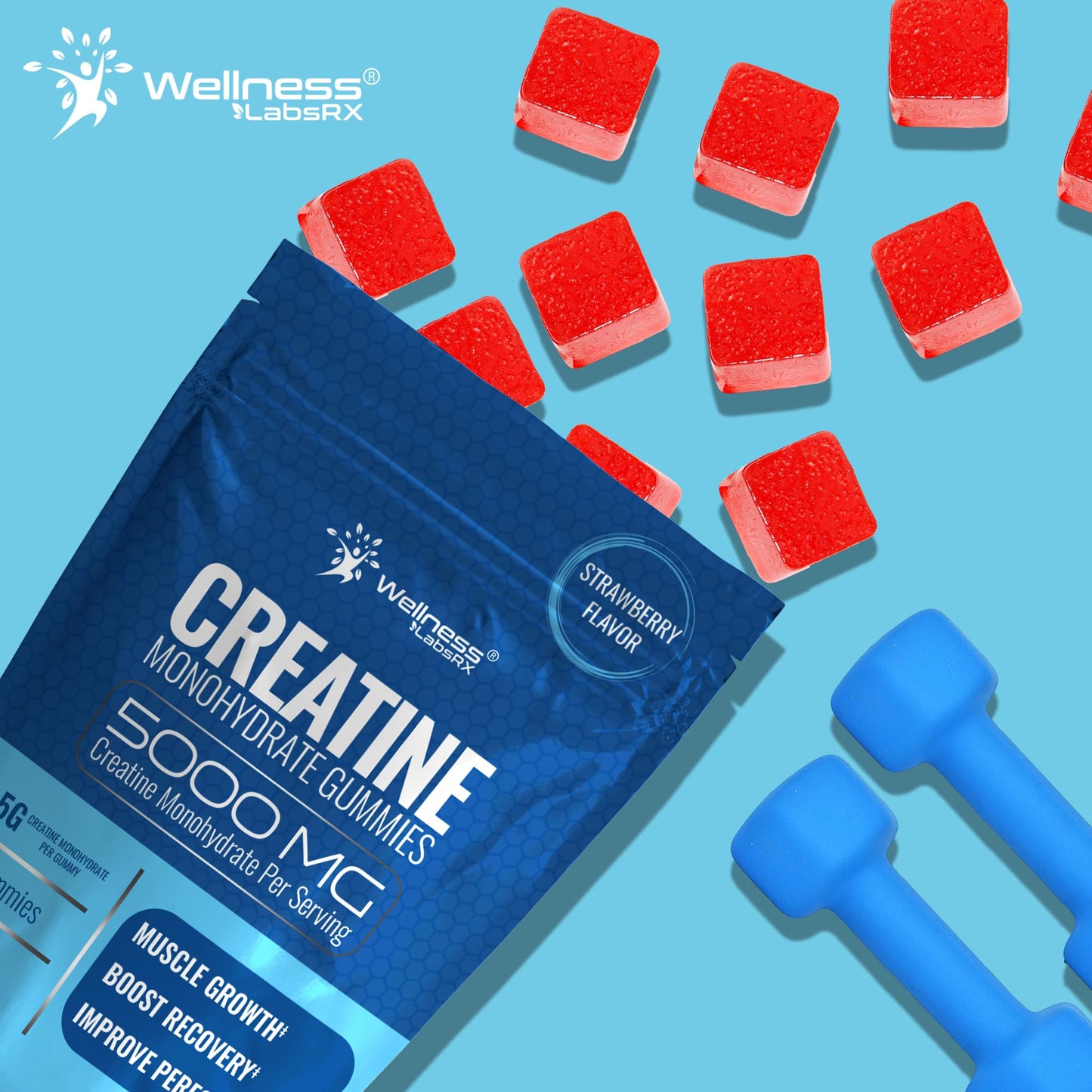 Creatine Gummies 5000mg, 30 Servings Creatine Monohydrate Gummies - Third-Party Tested Creatine for Women, Strawberry Flavor Creatine for Men, Muscle Growth, - dailyvitalstore