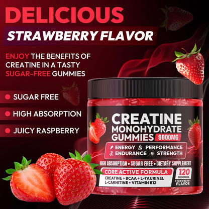 Creatine Gummies Monohydrate Complex 9000MG, Chewable Creatine Monohydrate Gummies for Men & Women with L-Taurine, BCAA 2:1, B12/6, Building Muscle - dailyvitalstore