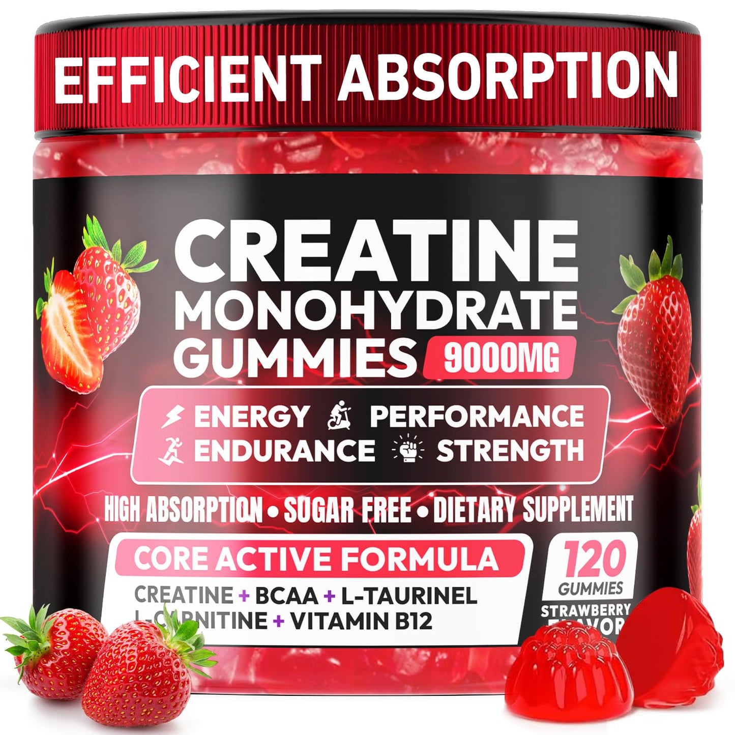 Creatine Gummies Monohydrate Complex 9000MG, Chewable Creatine Monohydrate Gummies for Men & Women with L-Taurine, BCAA 2:1, B12/6, Building Muscle - dailyvitalstore