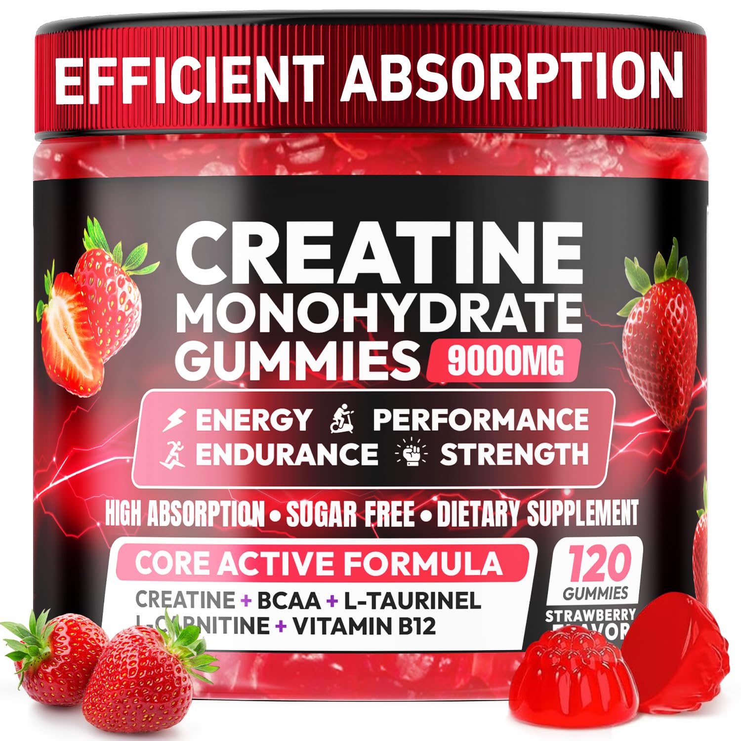 Creatine Gummies Monohydrate Complex 9000MG, Chewable Creatine Monohydrate Gummies for Men & Women with L-Taurine, BCAA 2:1, B12/6, Building Muscle - dailyvitalstore