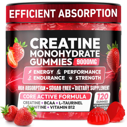 Creatine Gummies Monohydrate Complex 9000MG, Chewable Creatine Monohydrate Gummies for Men & Women with L-Taurine, BCAA 2:1, B12/6, Building Muscle - dailyvitalstore