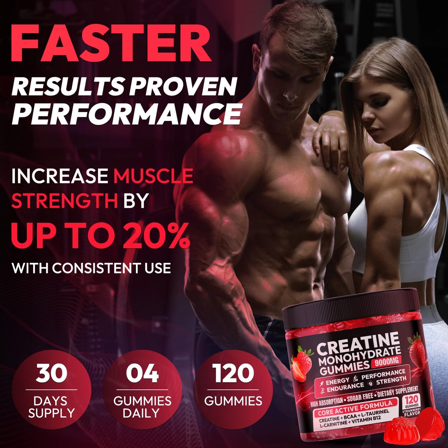 Creatine Gummies Monohydrate Complex 9000MG, Chewable Creatine Monohydrate Gummies for Men & Women with L-Taurine, BCAA 2:1, B12/6, Building Muscle - dailyvitalstore