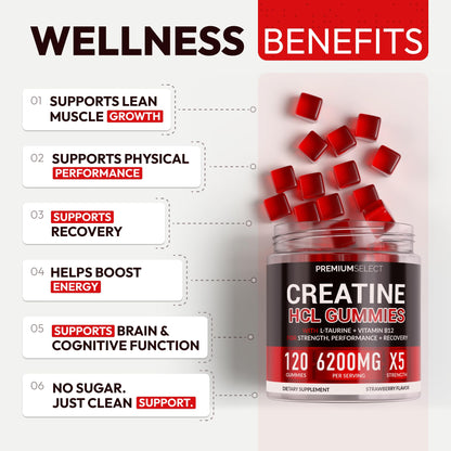 Creatine HCL for Adults 120 Gummies 6200mg - HCL Creatine Advanced Complex with L-Taurine + Vitamin B12 for Men & Women Muscle Strength & Builder, Energy Boost, - dailyvitalstore