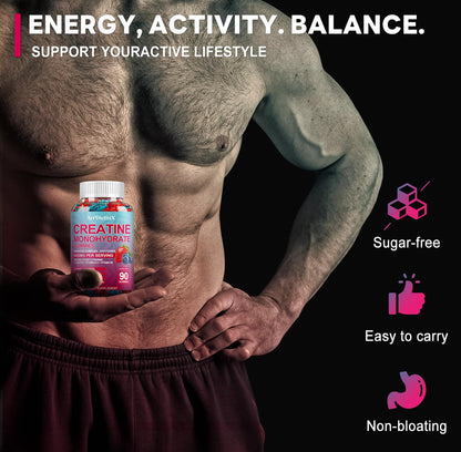 Creatine Monohydrate 8000mg Gummies with BCAA, L-Carnitine, Taurine & Vitamin B12 - Pre Workout Supplement for Muscle Growth, Strength & Energy, Multi-Flavor Chewable Gummies, - dailyvitalstore