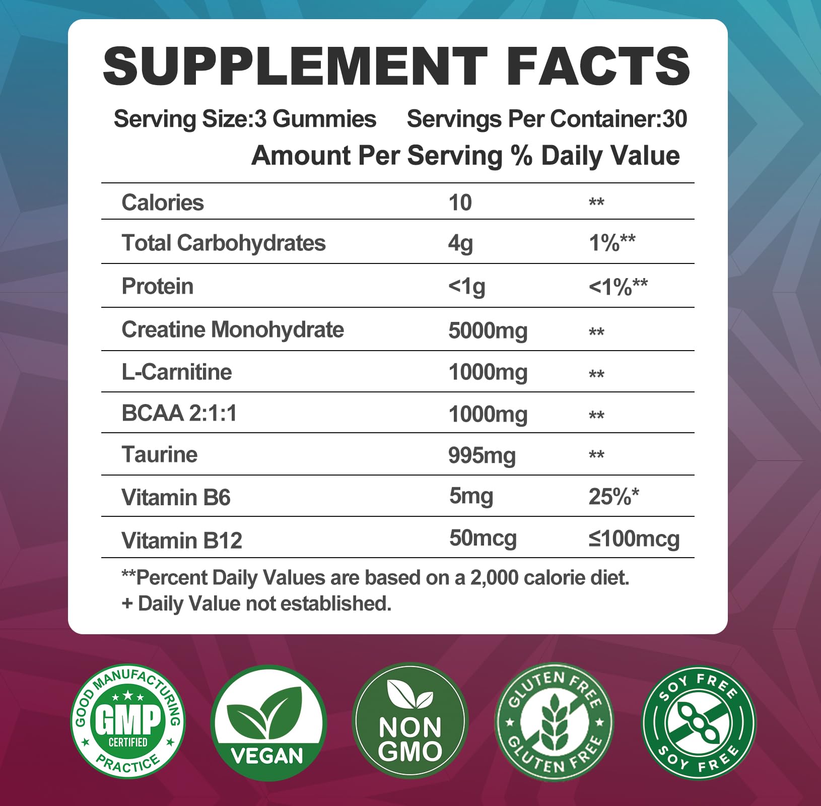 Creatine Monohydrate 8000mg Gummies with BCAA, L-Carnitine, Taurine & Vitamin B12 - Pre Workout Supplement for Muscle Growth, Strength & Energy, Multi-Flavor Chewable Gummies, - dailyvitalstore
