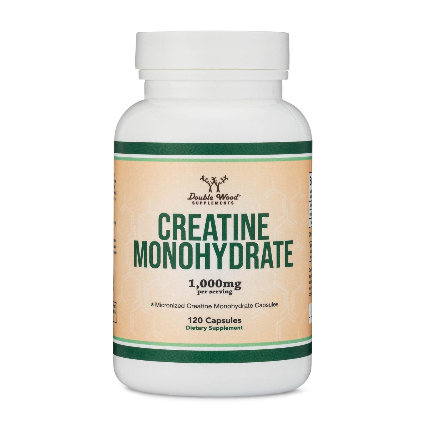 Creatine Monohydrate Capsules - 1g per Serving, 120 Count - No Fillers, Vegan Safe, Non-GMO, Gluten Free by Double Wood (Pack of 2) - dailyvitalstore