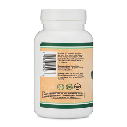 Creatine Monohydrate Capsules - 1g per Serving, 120 Count - No Fillers, Vegan Safe, Non-GMO, Gluten Free by Double Wood (Pack of 2) - dailyvitalstore