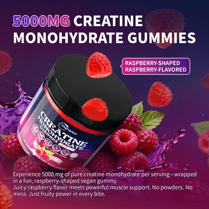 Creatine Monohydrate Gummies 5000mg for Men & Women, Organic Pure Creatine Gummies | Sugar Free,Vegan, Non-GMO,Raspberry Flavor, 120 Count - dailyvitalstore