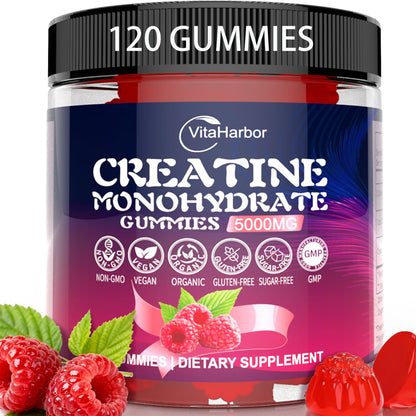 Creatine Monohydrate Gummies 5000mg for Men & Women, Organic Pure Creatine Gummies | Sugar Free,Vegan, Non-GMO,Raspberry Flavor, 120 Count - dailyvitalstore