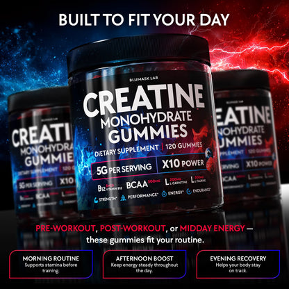 Creatine Monohydrate Gummies Complex 5000 MG for Men & Women, Preworkout Gummy with BCAA, L-Carnitine, Taurine & Vitamin B12 for Muscle Growth, - dailyvitalstore