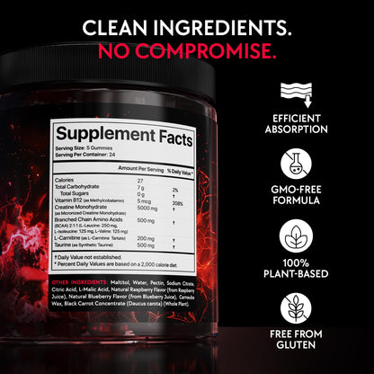 Creatine Monohydrate Gummies Complex 5000 MG for Men & Women, Preworkout Gummy with BCAA, L-Carnitine, Taurine & Vitamin B12 for Muscle Growth, - dailyvitalstore
