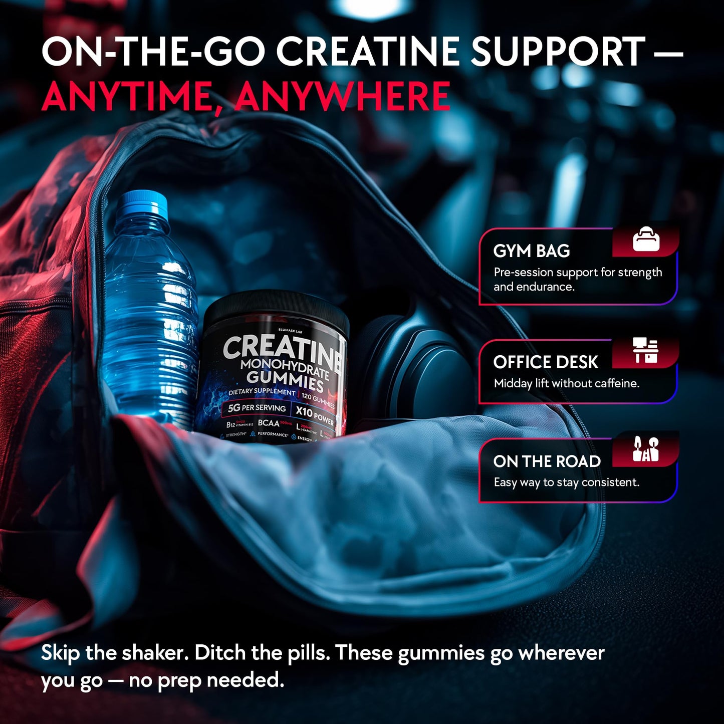 Creatine Monohydrate Gummies Complex 5000 MG for Men & Women, Preworkout Gummy with BCAA, L-Carnitine, Taurine & Vitamin B12 for Muscle Growth, - dailyvitalstore