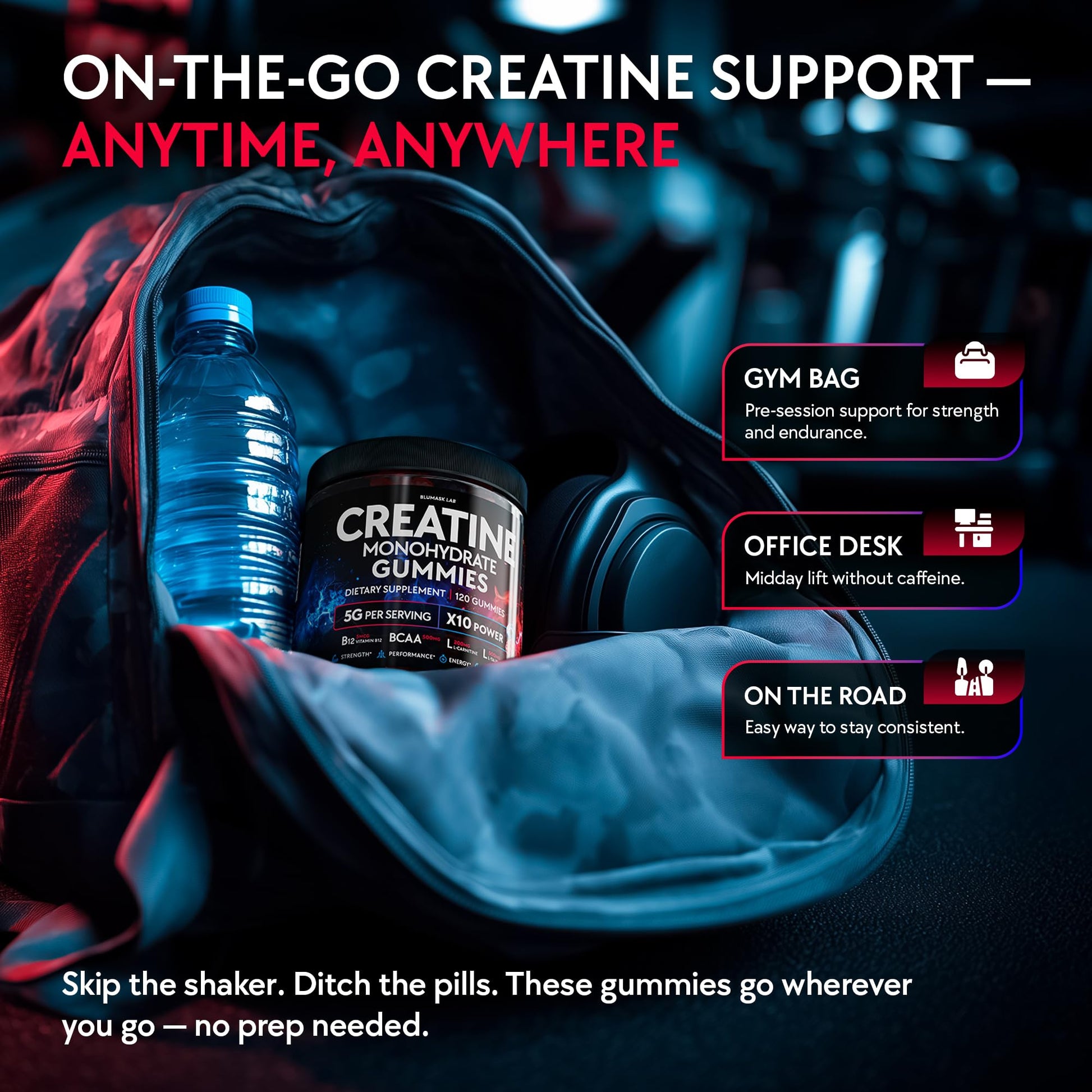Creatine Monohydrate Gummies Complex 5000 MG for Men & Women, Preworkout Gummy with BCAA, L-Carnitine, Taurine & Vitamin B12 for Muscle Growth, - dailyvitalstore